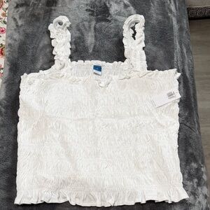 Old Navy White Smocked Ruffle Strap Tank Top